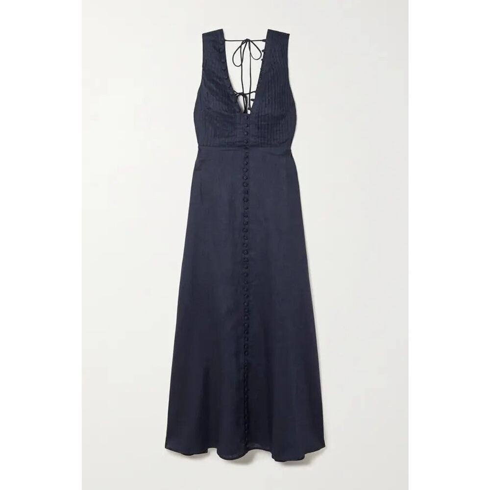 Joslin Grace Pintucked Linen-Batiste Maxi Dress - UK 8